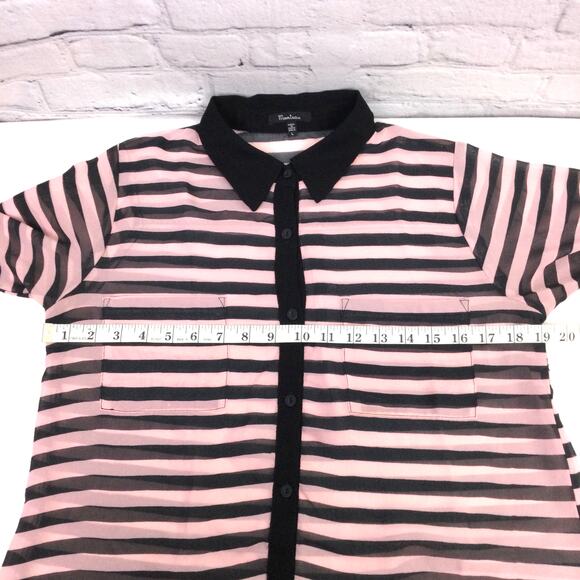 Monteau Sheer Sailor Stripe Collared Lightweight Button Down Front Pocket Top L - Picture 10 of 12